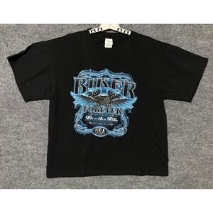 Keya USA Mens Large Black Biker Forever Eagle Graphic‎ T Shirt Motorcycle Biker